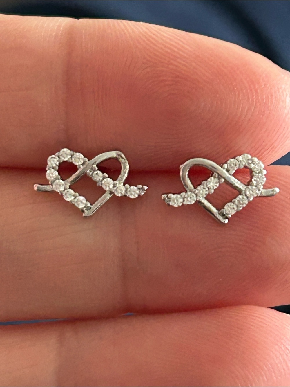 4/$50 Sterling Silver Heart Infinity Stud Earrings with Clear Stones